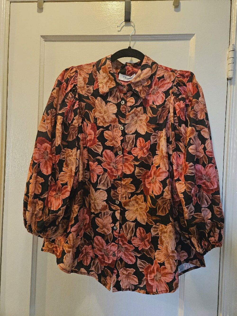 Balloon Sleeve Floral Button-Down Blouse